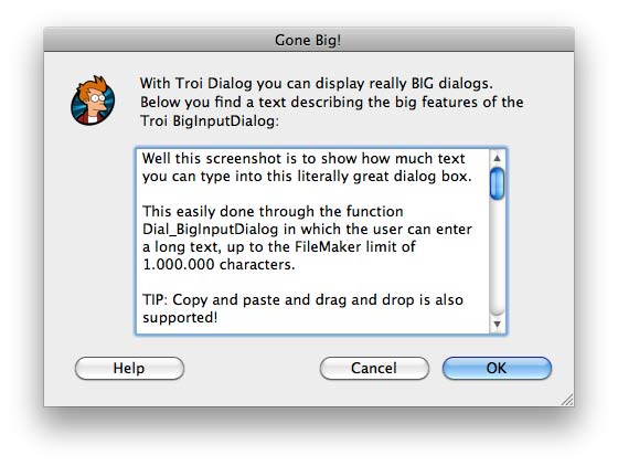 Troi Dialog Plug-in for FileMaker Pro 11: a big InputDialog