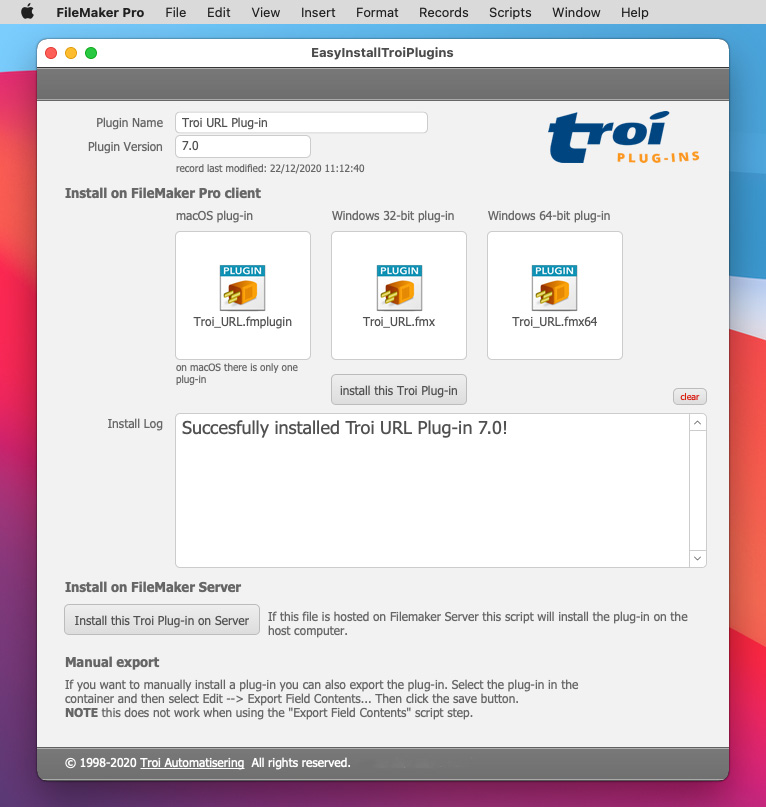Easy Install Troi-URL-Plug-in for FileMaker Pro