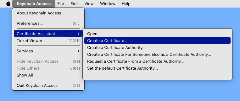 Keychain Access -> Create Certificate for Troi Activator Plug-in