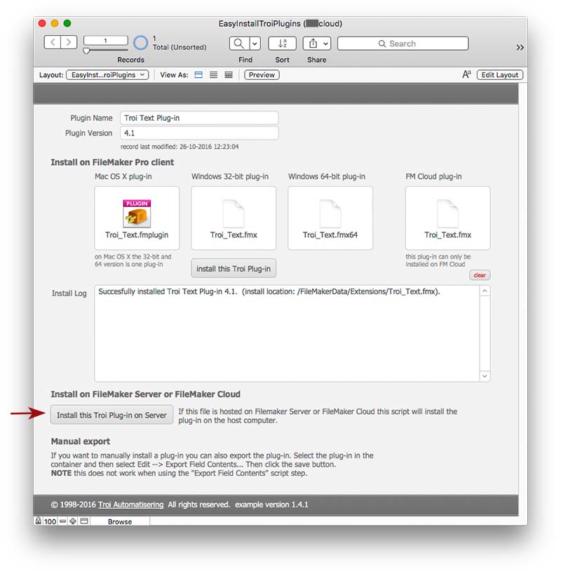 open the EasyInstallTroiPlugins.fmp12 database