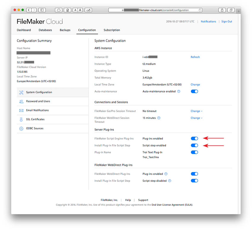 FileMaker Cloud: Set server plug-ins enabled